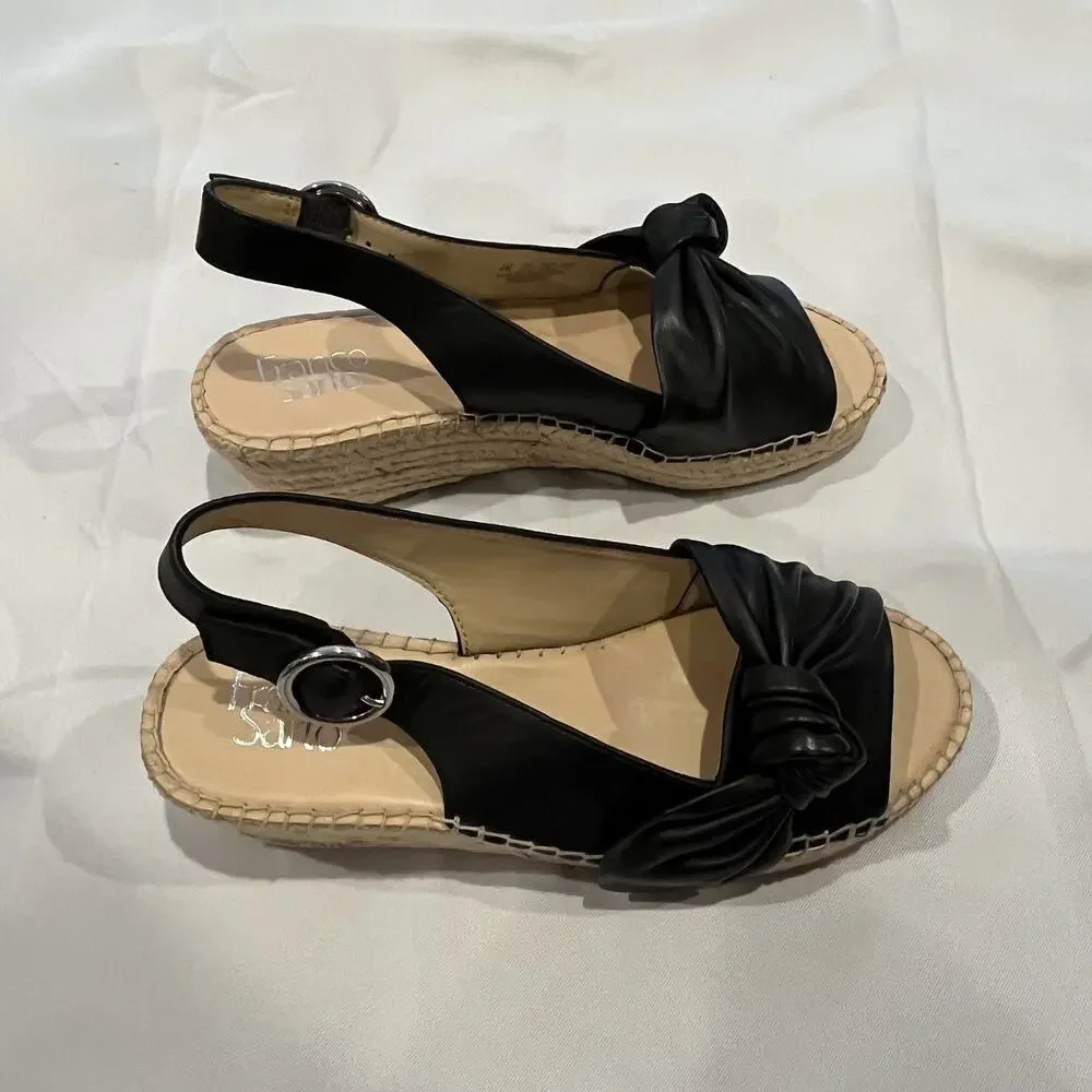 Franco Sarto Shoes Womens Size 9M Black Suede Espadrille Slingback Pirouette Bow